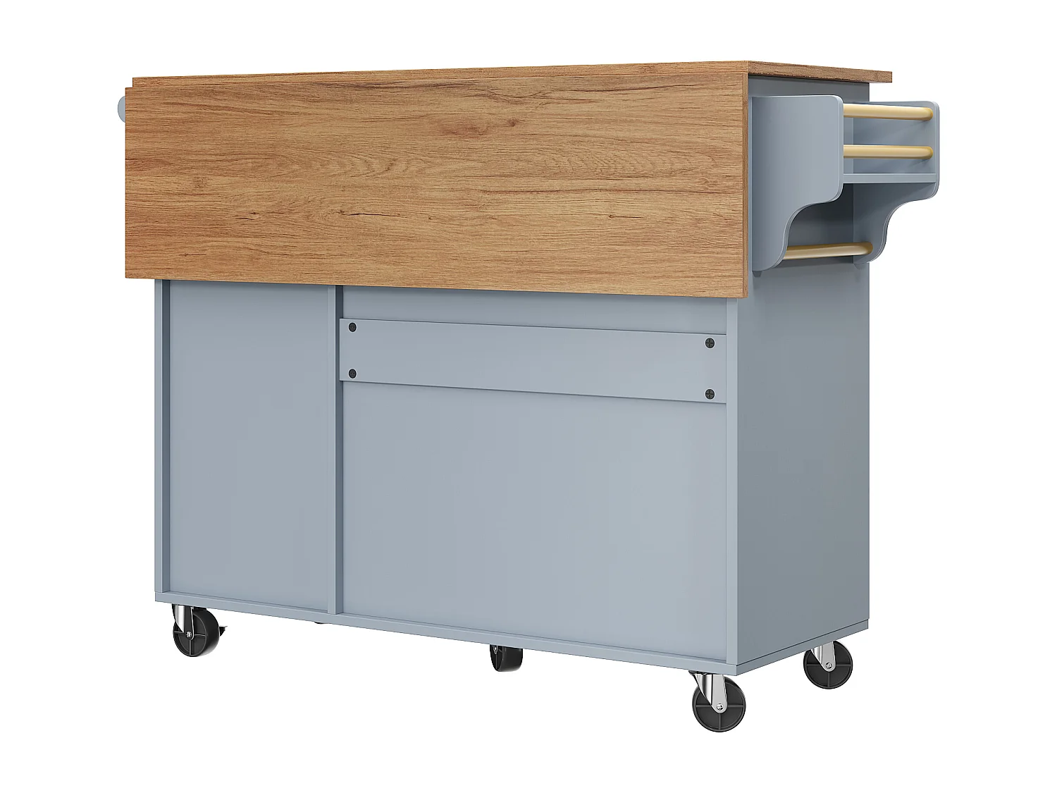 Modern kitchen island 130x45x92cm - 5 drawers and 2 doors - extendable top - with casters - blue