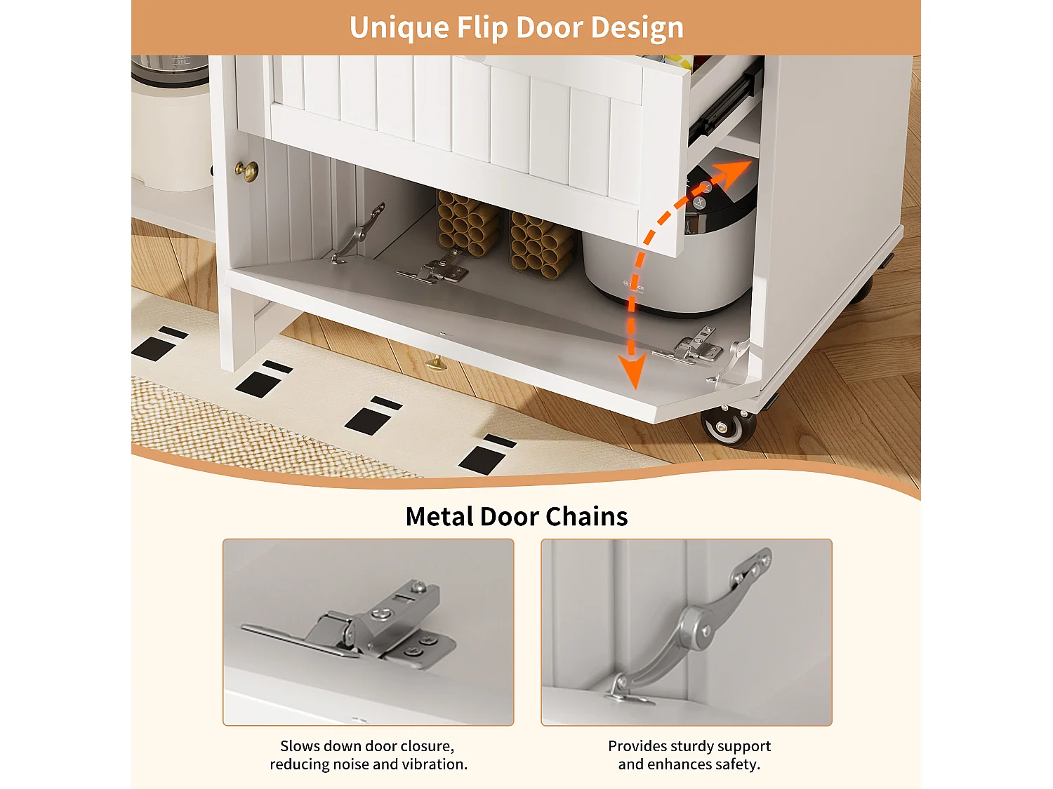 Mobile kitchen island - extendable top - 3 drawers and 2 doors - 1 drop-down door - with towel rail - MDF - white + natural