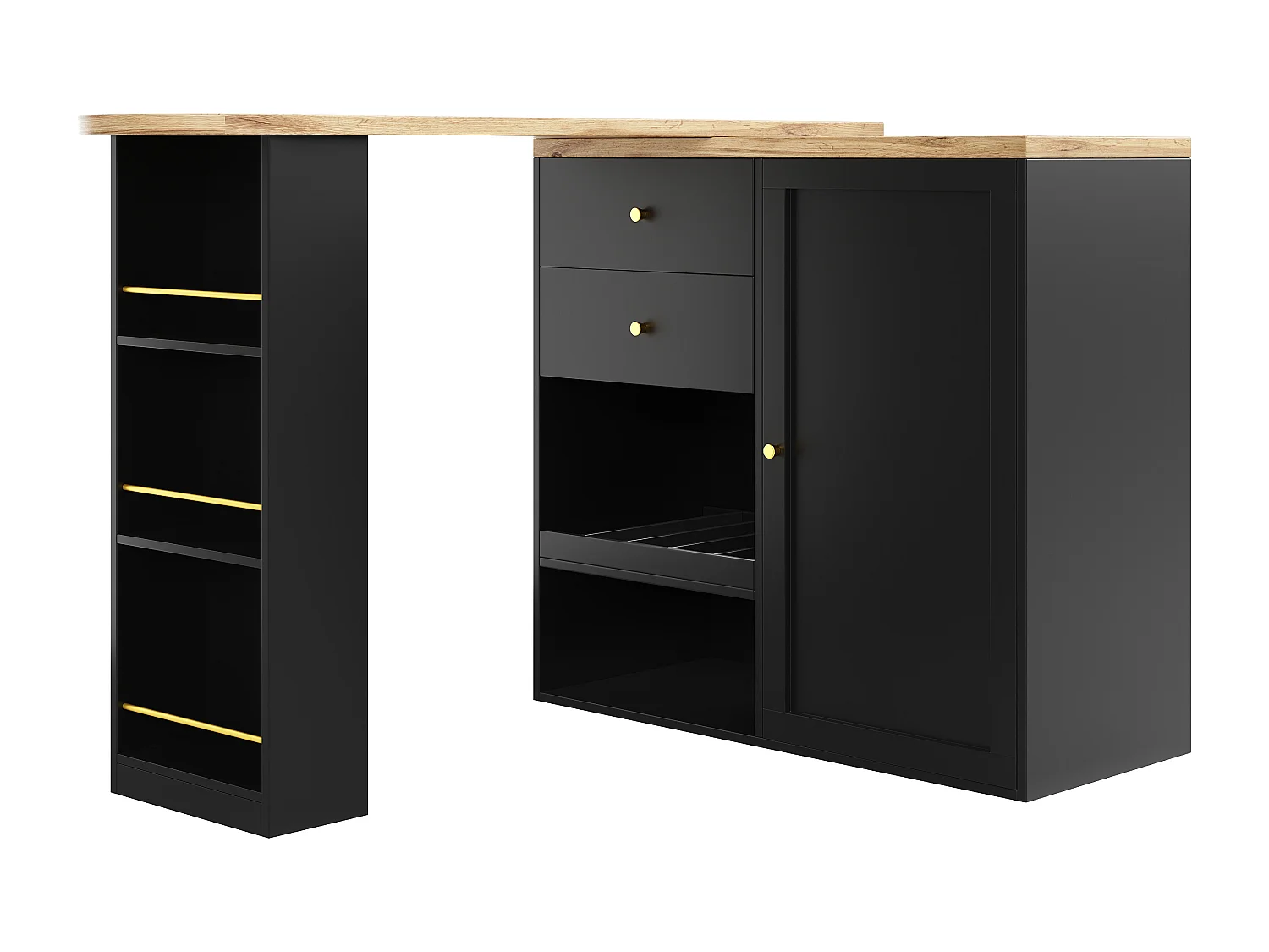 Swivel and retractable bar cabinet with 2 drawers and 6 compartments - Black
