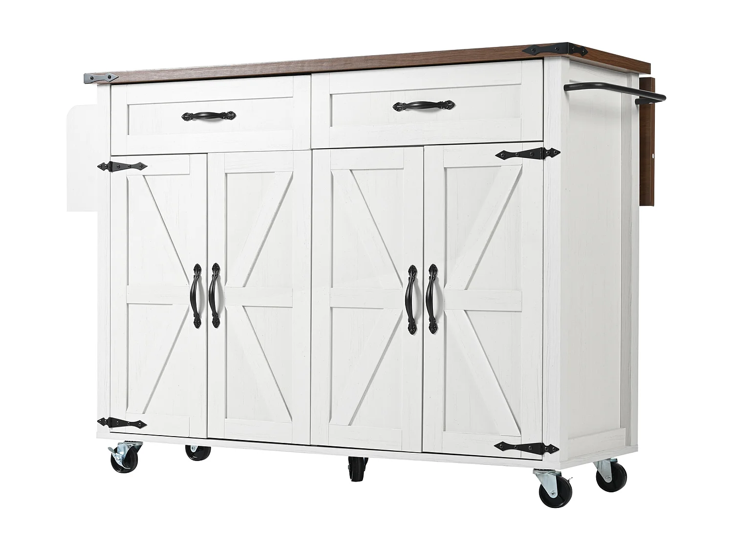 Kitchen island with pull-out top - 4 doors and 2 drawers - Beige
