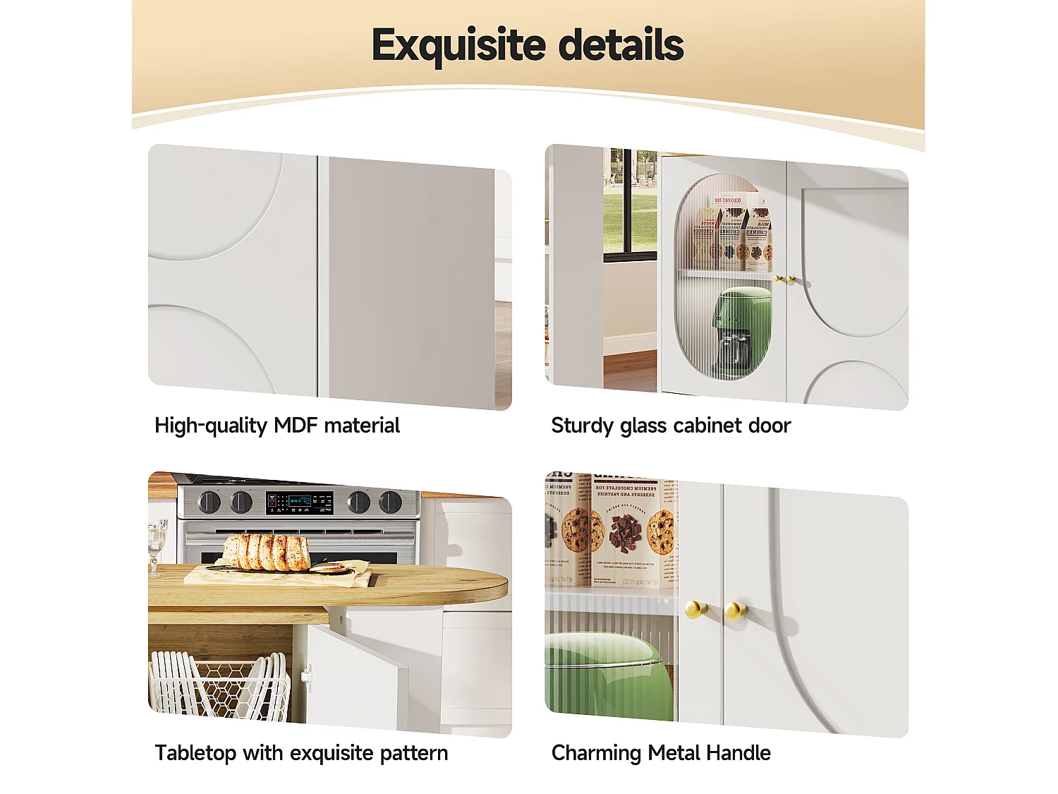 360° Rotating and Retractable Bar Cabinet - 204x39x105 cm - 3 Doors - Open Shelves - White