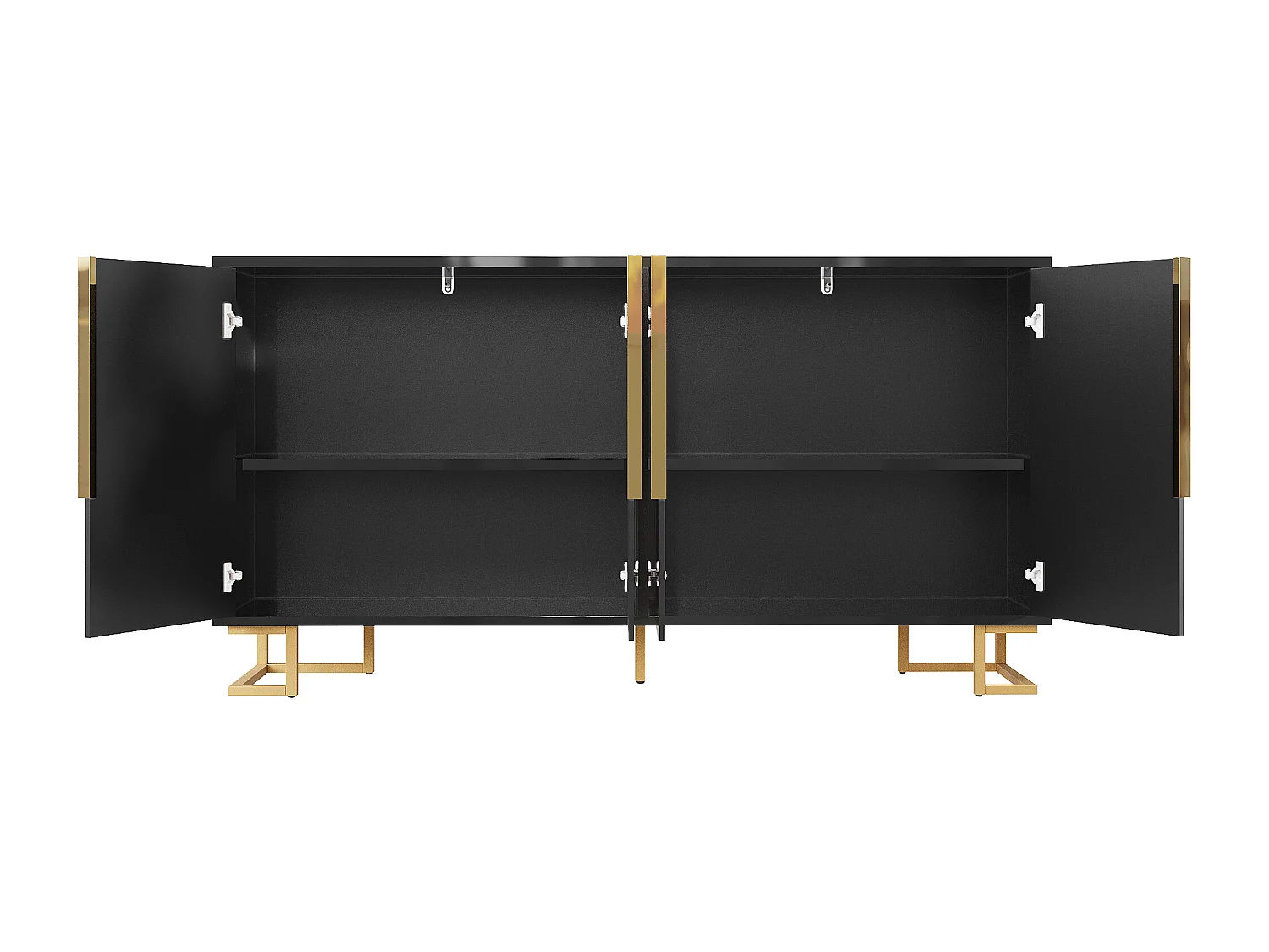 Modern sideboard 152x40x75cm - with 4 doors - unique design with gold handles and legs - Black