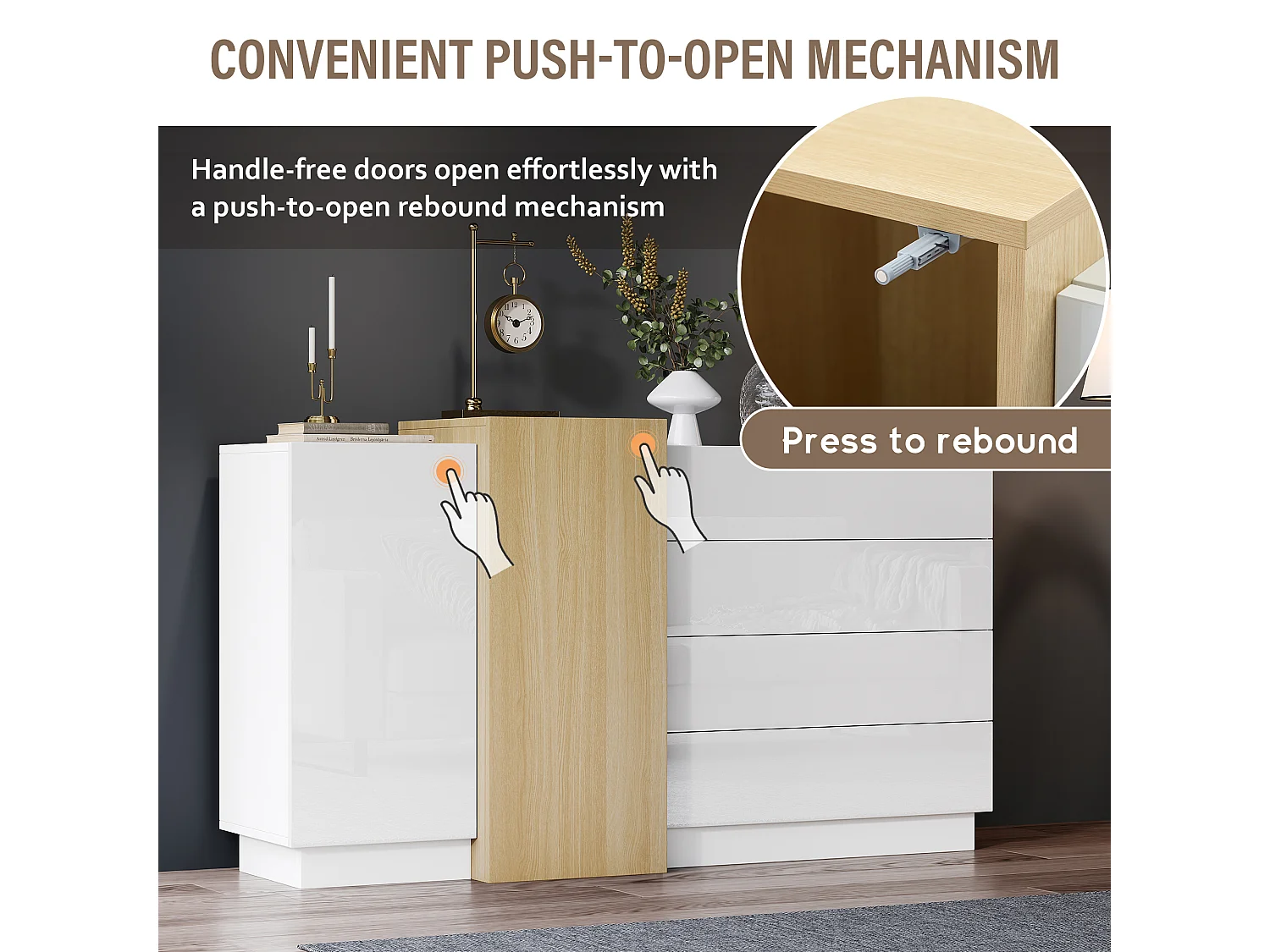 Glossy sideboard 140x35x81cm - with 2 doors - with 4 drawers - MDF - white