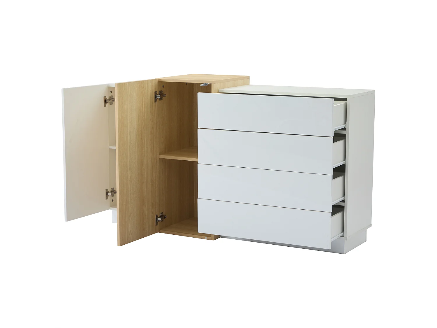 Glossy sideboard 140x35x81cm - with 2 doors - with 4 drawers - MDF - white