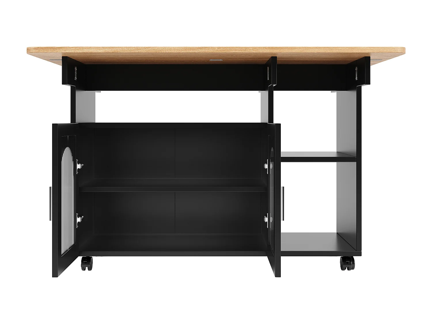 Kitchen island - rolling cart with extendable top - 2 doors and 3 open compartments - Black