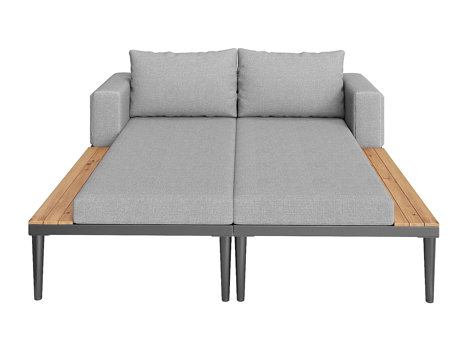 Double Sofa Bed for Outdoor Patio 150x140x30cm - Waterproof Multifunctional Sofa Bed - With Shelf - Metal, Polyester - Grey