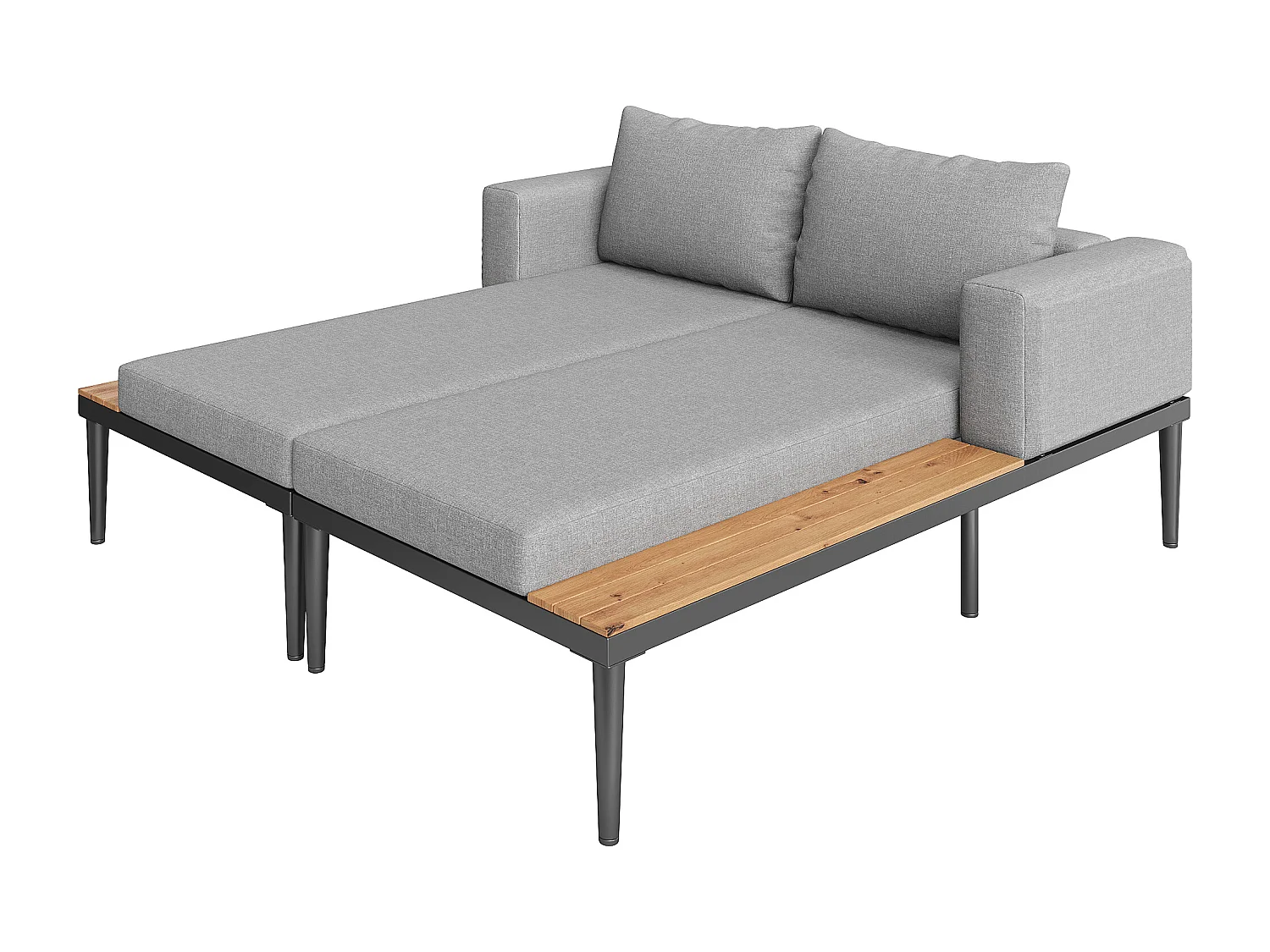 Double Sofa Bed for Outdoor Patio 150x140x30cm - Waterproof Multifunctional Sofa Bed - With Shelf - Metal, Polyester - Grey