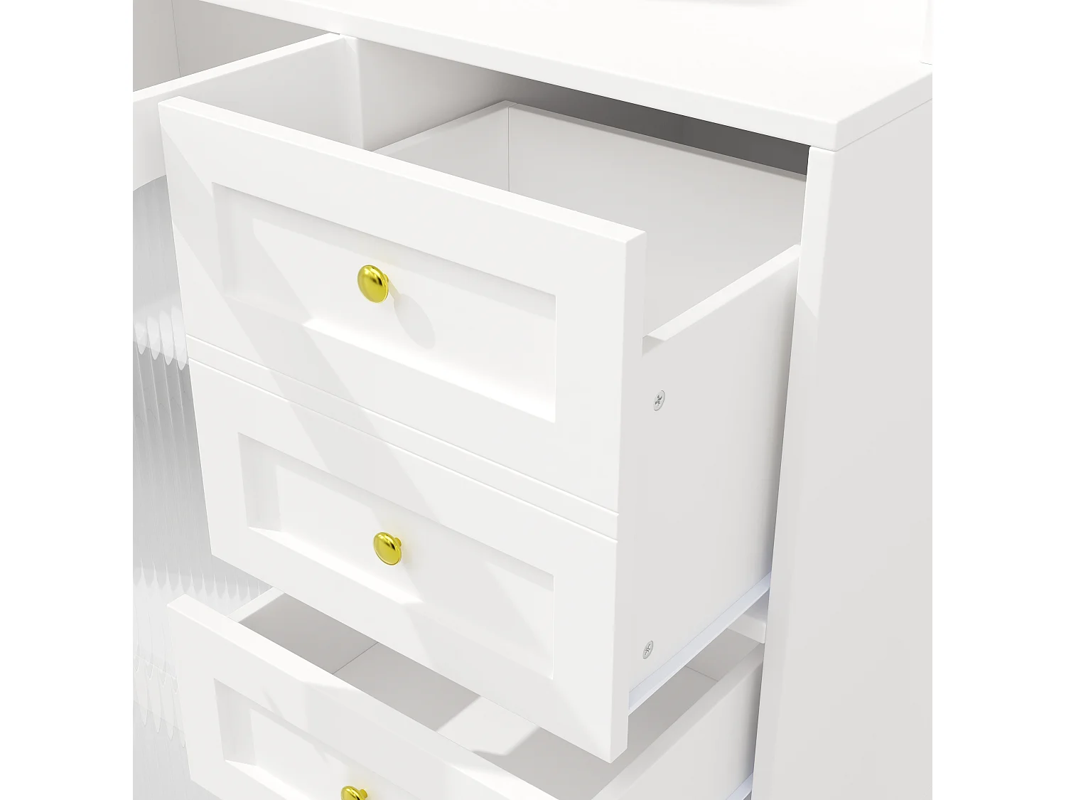 Kitchen Sideboard 120x188cm with LED, Fluted Glass, Drink & Snack Holder, 4 Doors and Gold Handles - White
