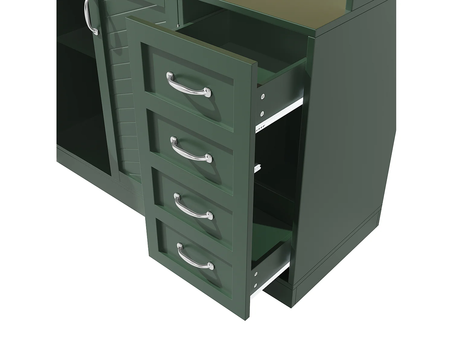 Kitchen Sideboard 120x188cm with LED, Drink & Snack Holder, 4 Doors and 2 Spacious Drawers - Green