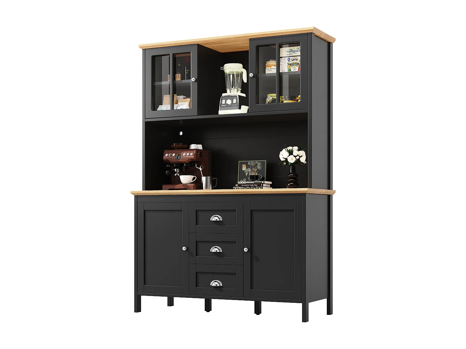 Kitchen cabinet - 120x40x179 cm - 4 doors and 3 drawers - with LED lighting - Black