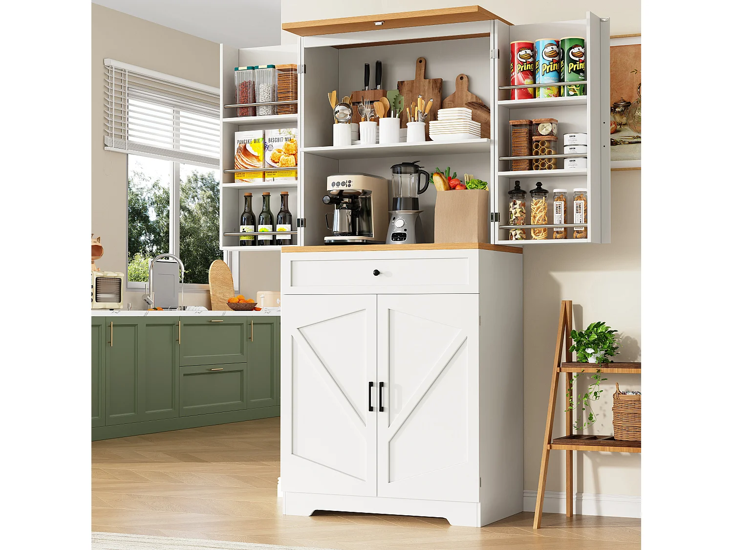 Modern kitchen sideboard 80x40x180cm - 4 doors + 1 drawer - wall cabinet - MDF - White