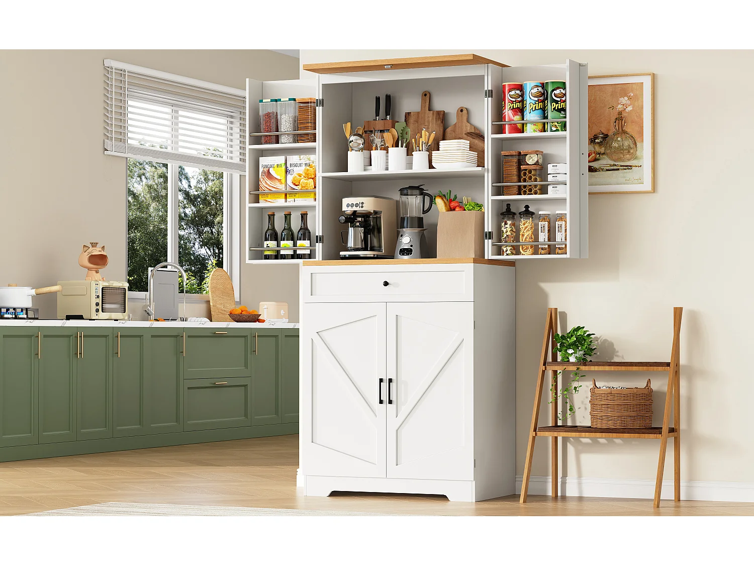 Modern kitchen sideboard 80x40x180cm - 4 doors + 1 drawer - wall cabinet - MDF - White