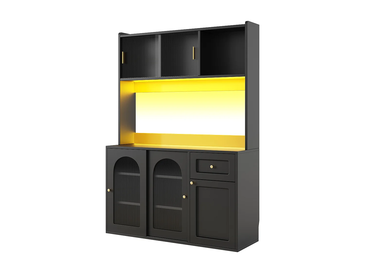 Kitchen sideboard 120x35x167cm - with LED lighting - 1 drawer and 5 doors - adjustable shelves - white