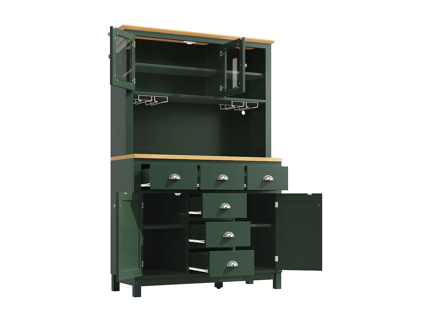 Kitchen Sideboard 104x180cm with LED, Drink Holder, 4 Doors and Internal Door Storage - Green