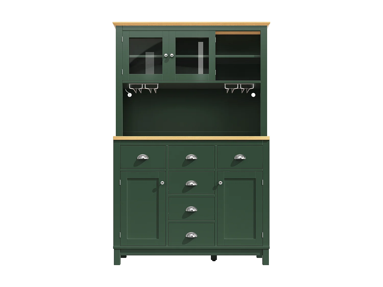 Kitchen Sideboard 104x180cm with LED, Drink Holder, 4 Doors and Internal Door Storage - Green