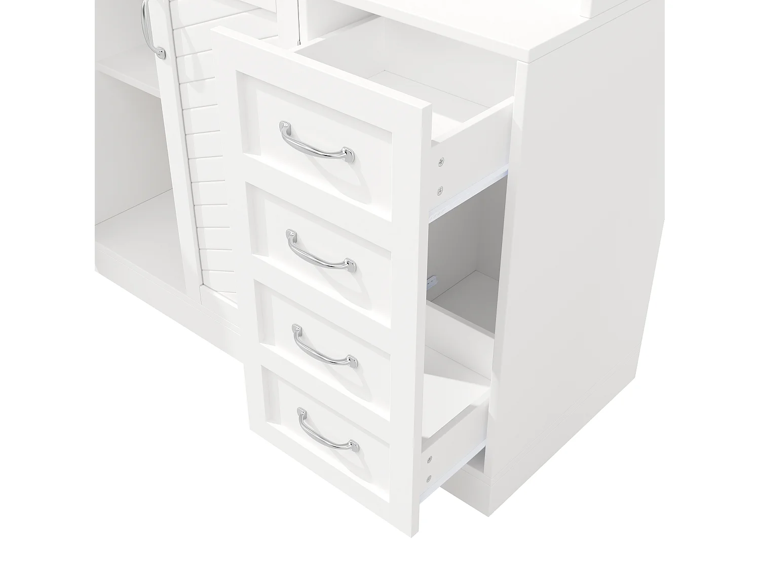 Kitchen Sideboard 120x188cm with LED, Drink & Snack Holder, 4 Doors and 2 Spacious Drawers - White