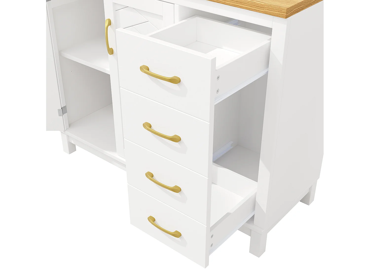 Kitchen Sideboard 105.5x180cm with LED, Drink Holder, 4 Doors and Diagonal Wood Grain - White