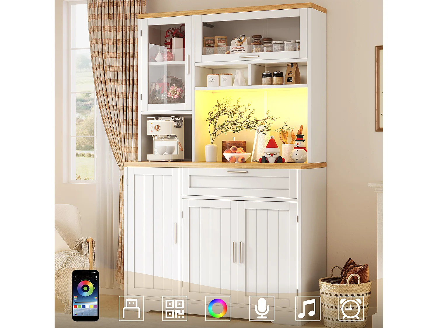 Kitchen cabinet - 104x40x180 cm - with 4 doors and 1 drawer - with LED lighting - White