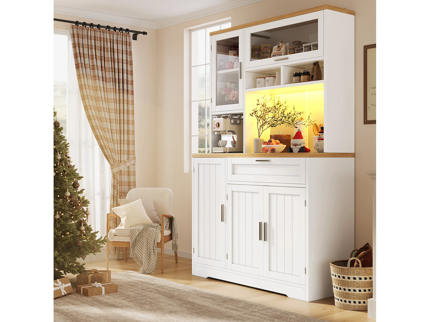 Kitchen cabinet - 104x40x180 cm - with 4 doors and 1 drawer - with LED lighting - White