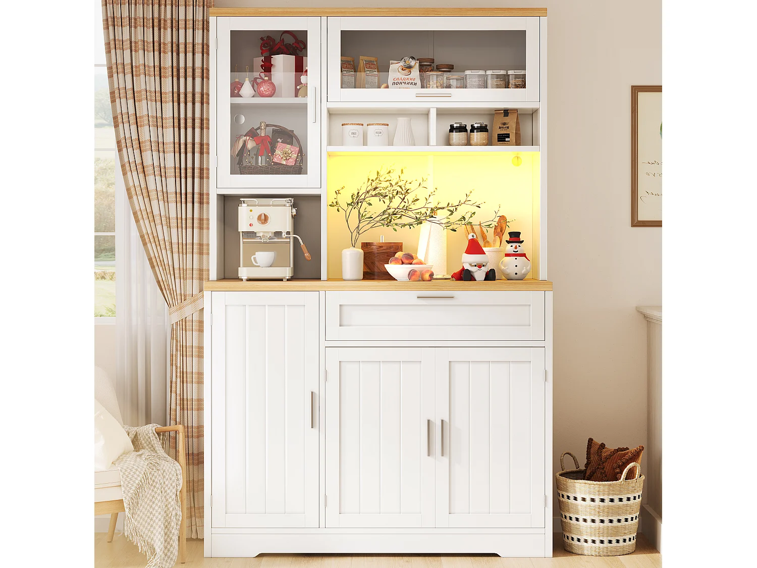 Kitchen cabinet - 104x40x180 cm - with 4 doors and 1 drawer - with LED lighting - White