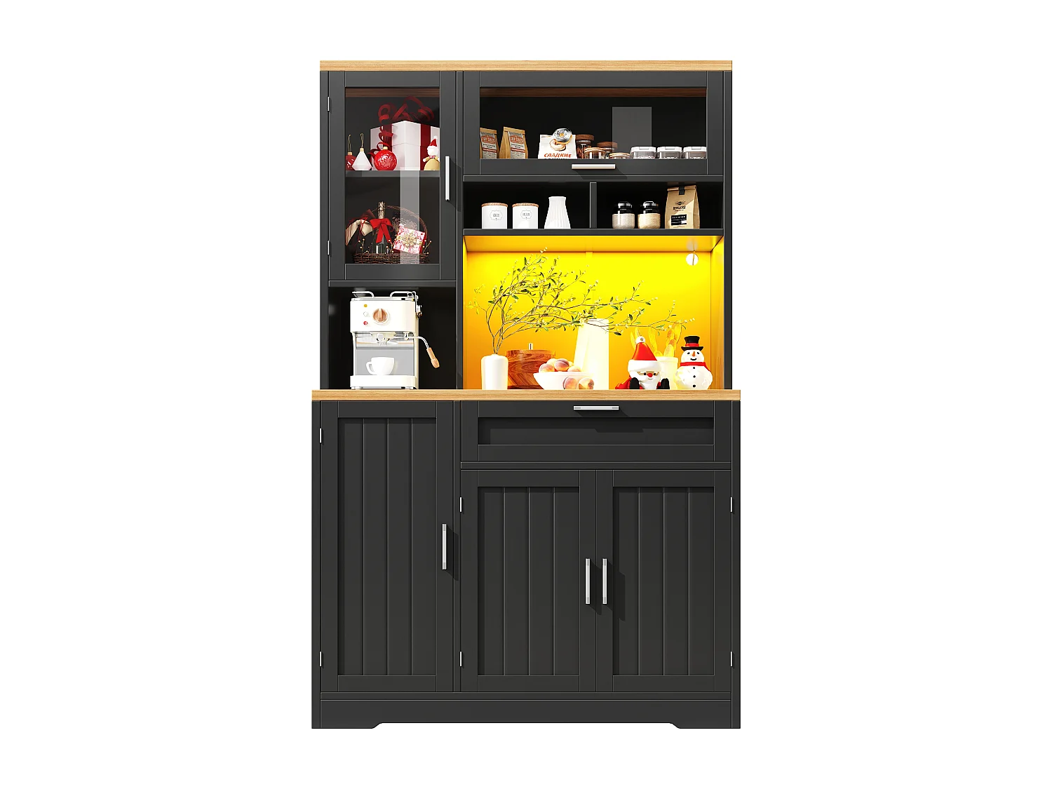 Kitchen cabinet - 104x40x180 cm - with 4 doors and 1 drawer - with LED lighting - Black