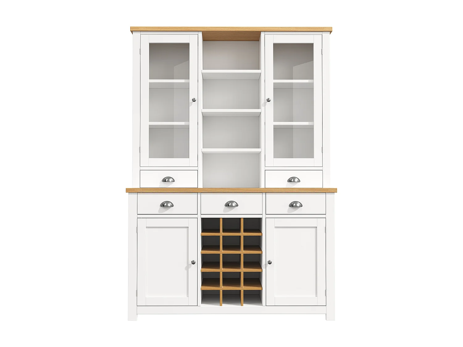 Kitchen Sideboard 120x185cm with 5 Drawers and Removable Bottle Holder, Tall Cabinet with Glass Door - White