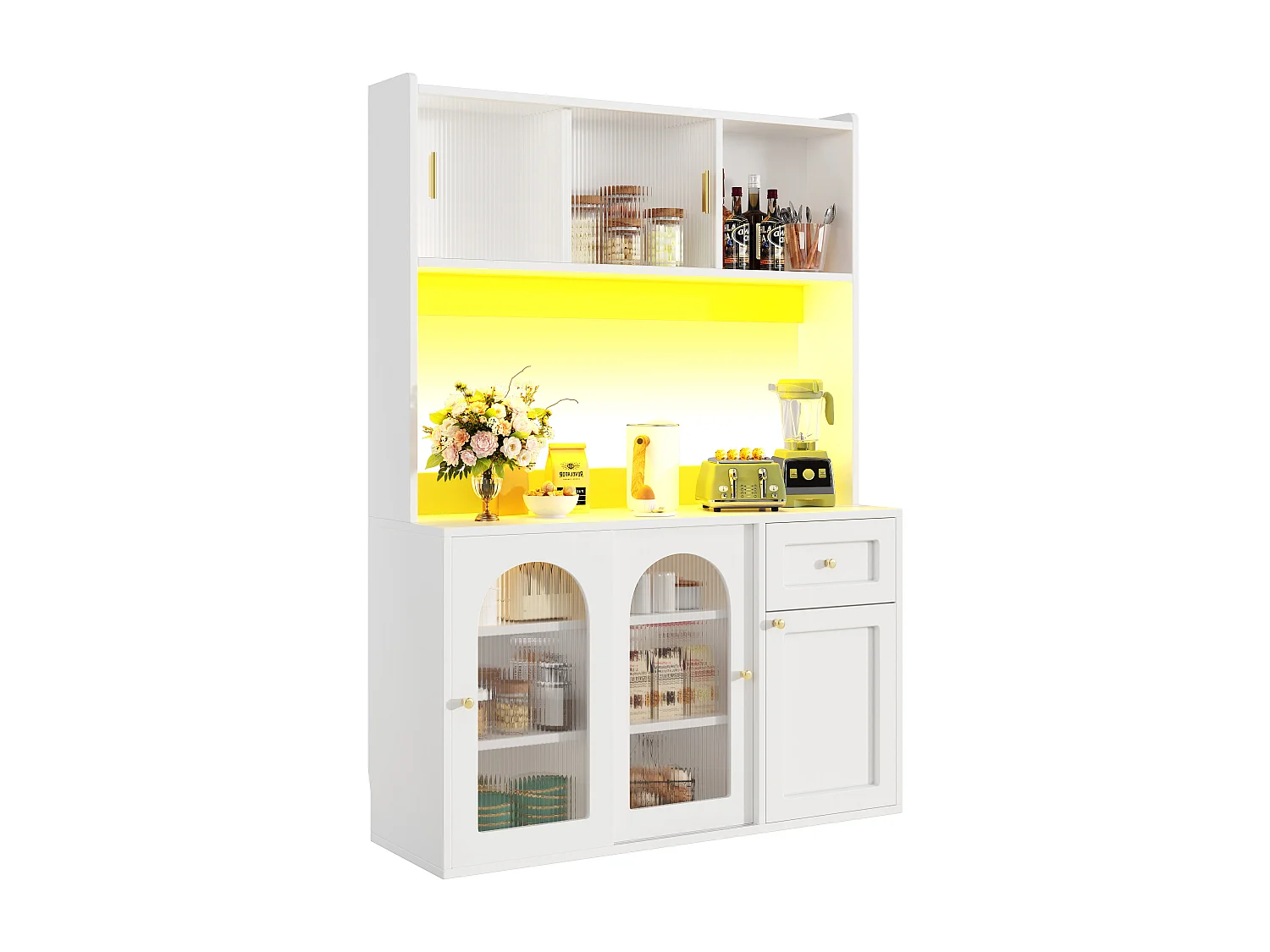 Kitchen sideboard 120x35x167cm - with LED lighting - 1 drawer and 5 doors - adjustable shelves - black