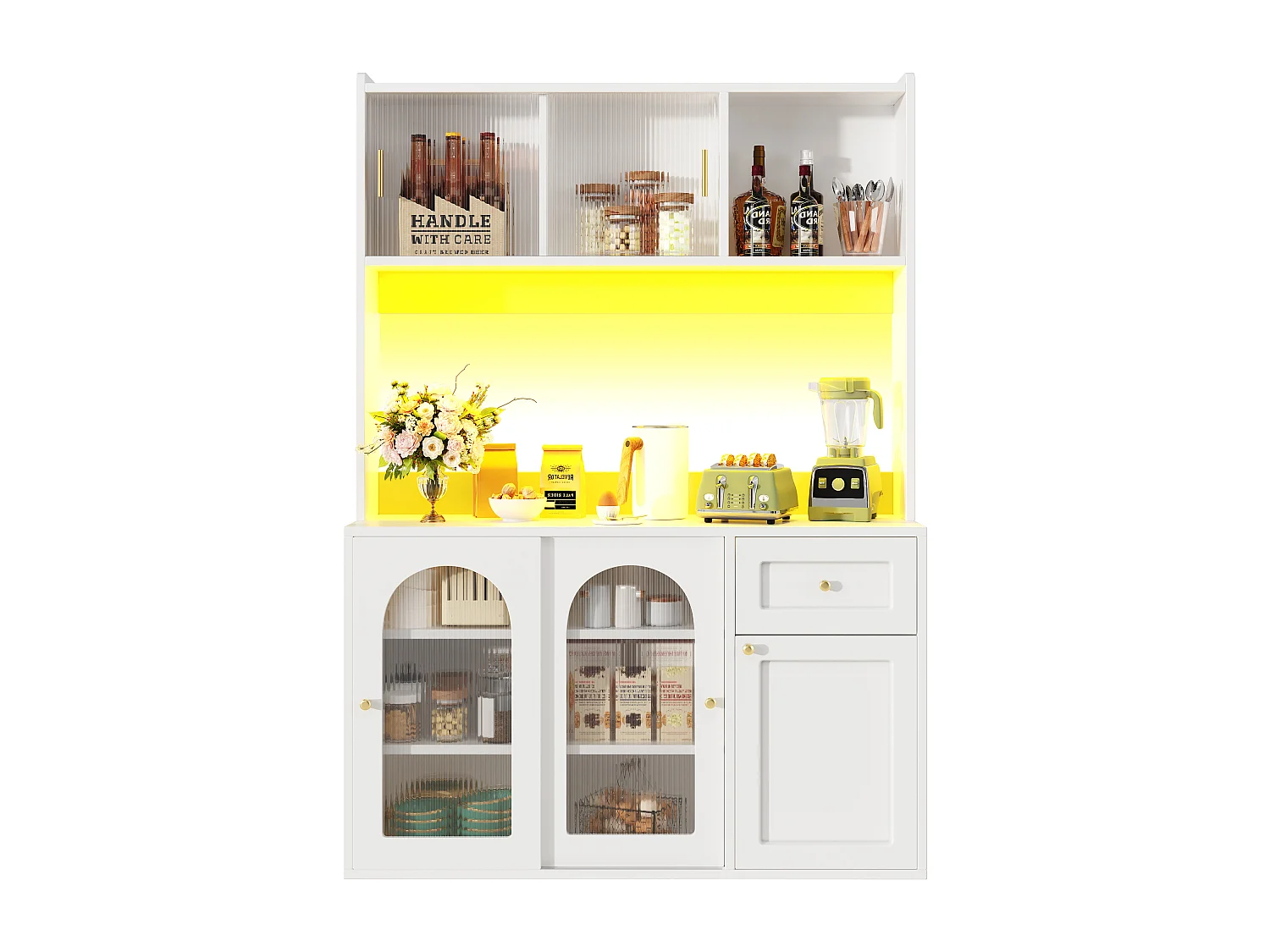 Kitchen sideboard 120x35x167cm - with LED lighting - 1 drawer and 5 doors - adjustable shelves - black