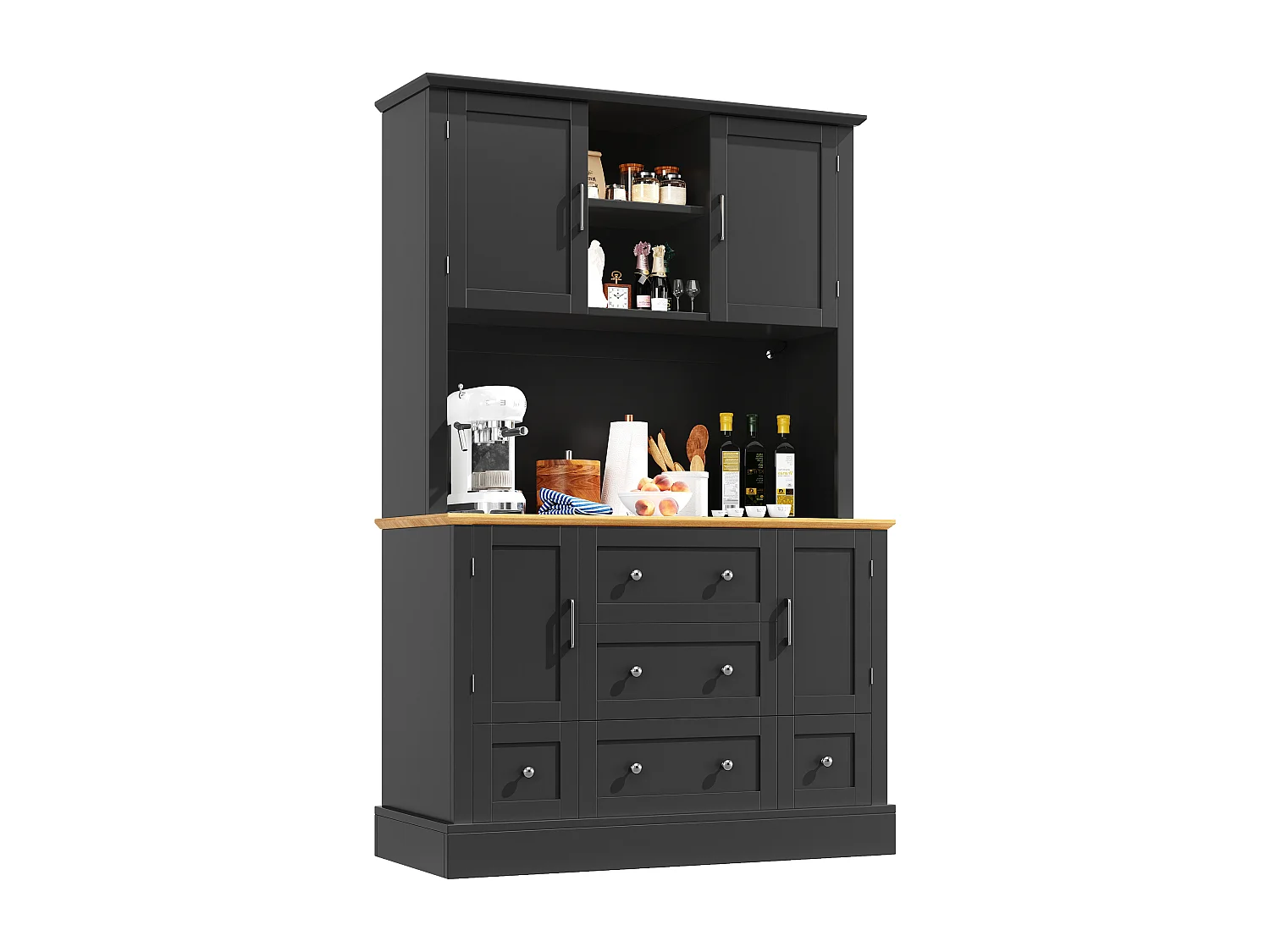Kitchen sideboard 115x40x180cm - 4 doors + 3 drawers - tall cabinet - with LED lighting - Modern style - Black