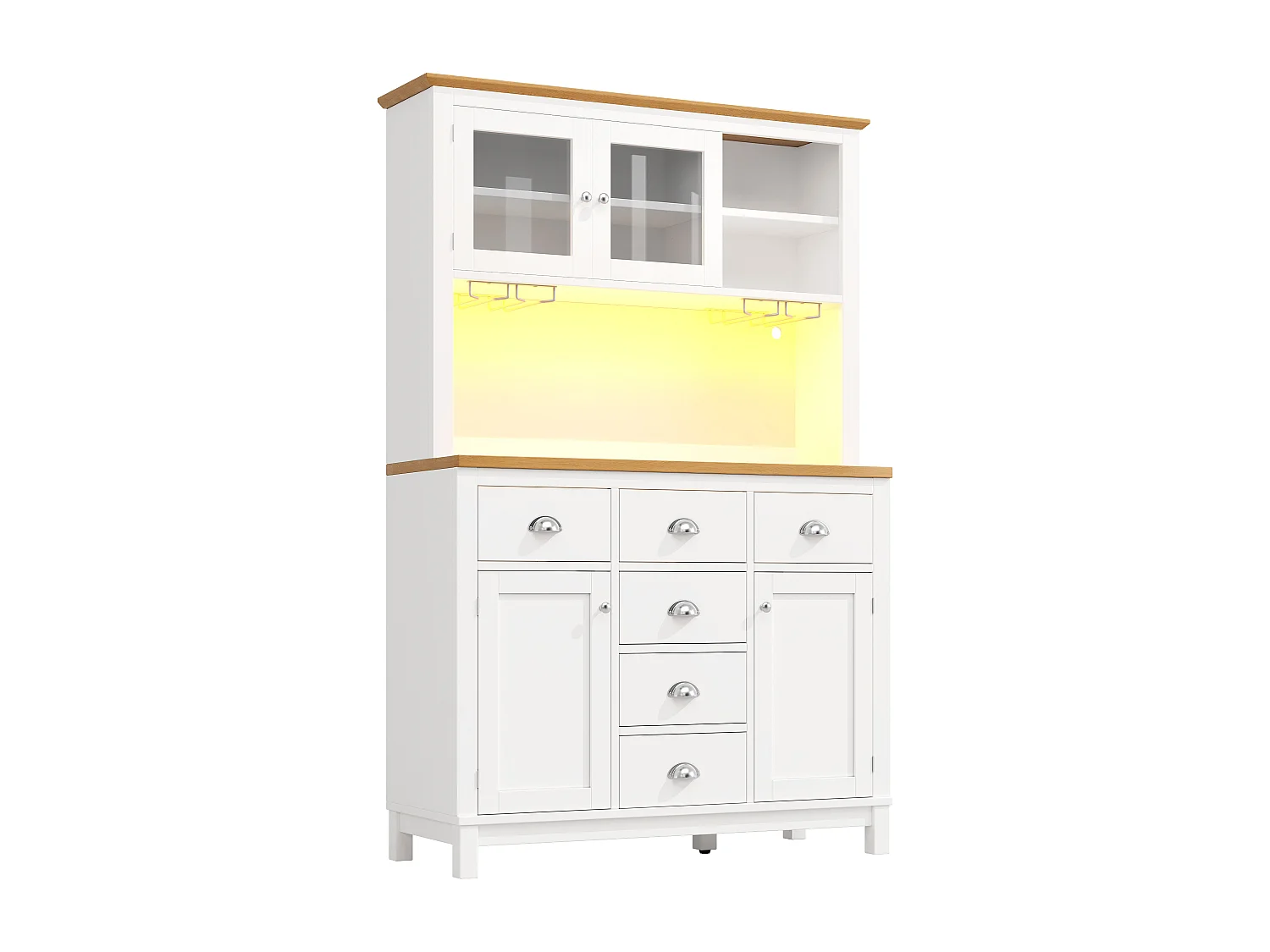 Kitchen Sideboard 104x180cm with LED, Drink Holder, 4 Doors and Internal Door Storage - White