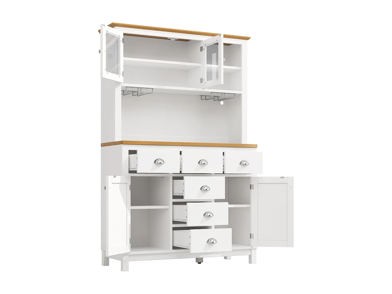 Kitchen Sideboard 104x180cm with LED, Drink Holder, 4 Doors and Internal Door Storage - White