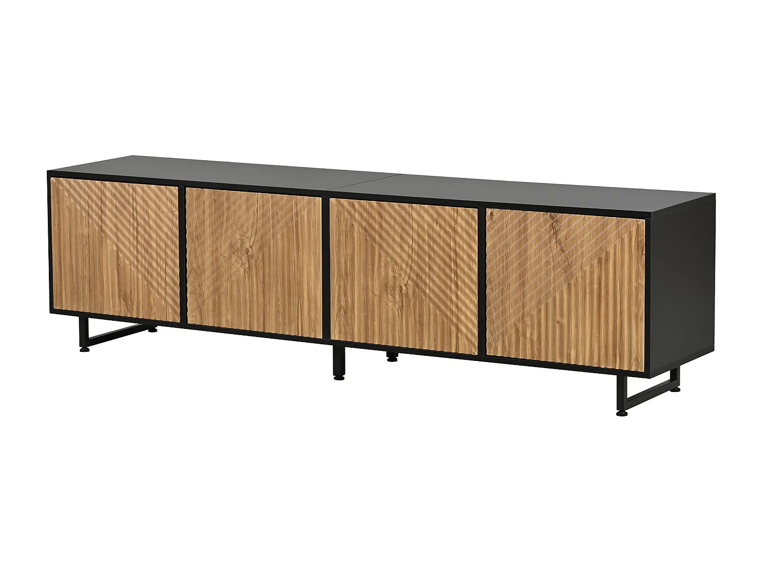 TV Stand 180x40x50 cm - 4 doors - for TVs up to 80 inches - metal legs - natural + black