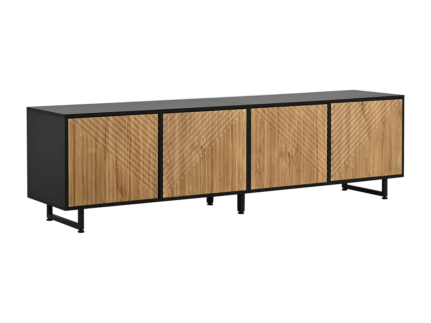 TV Stand 180x40x50 cm - 4 doors - for TVs up to 80 inches - metal legs - natural + black
