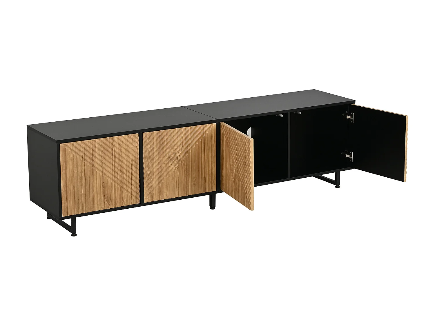 TV Stand 180x40x50 cm - 4 doors - for TVs up to 80 inches - metal legs - natural + black