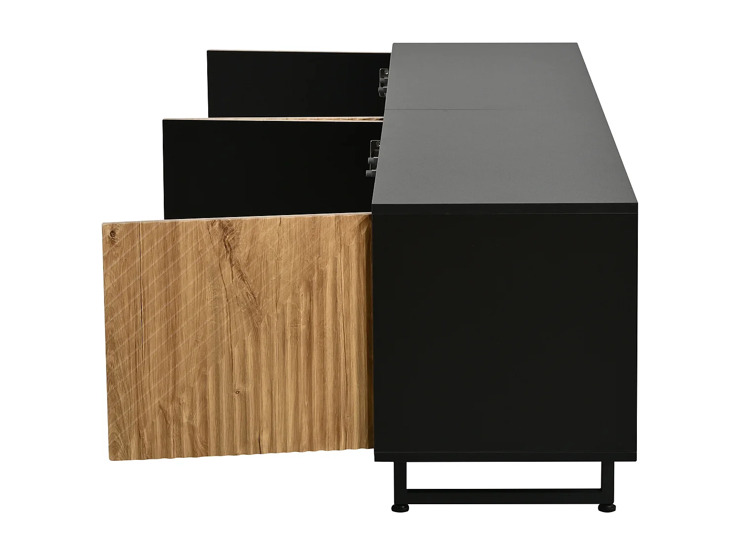 TV Stand 180x40x50 cm - 4 doors - for TVs up to 80 inches - metal legs - natural + black