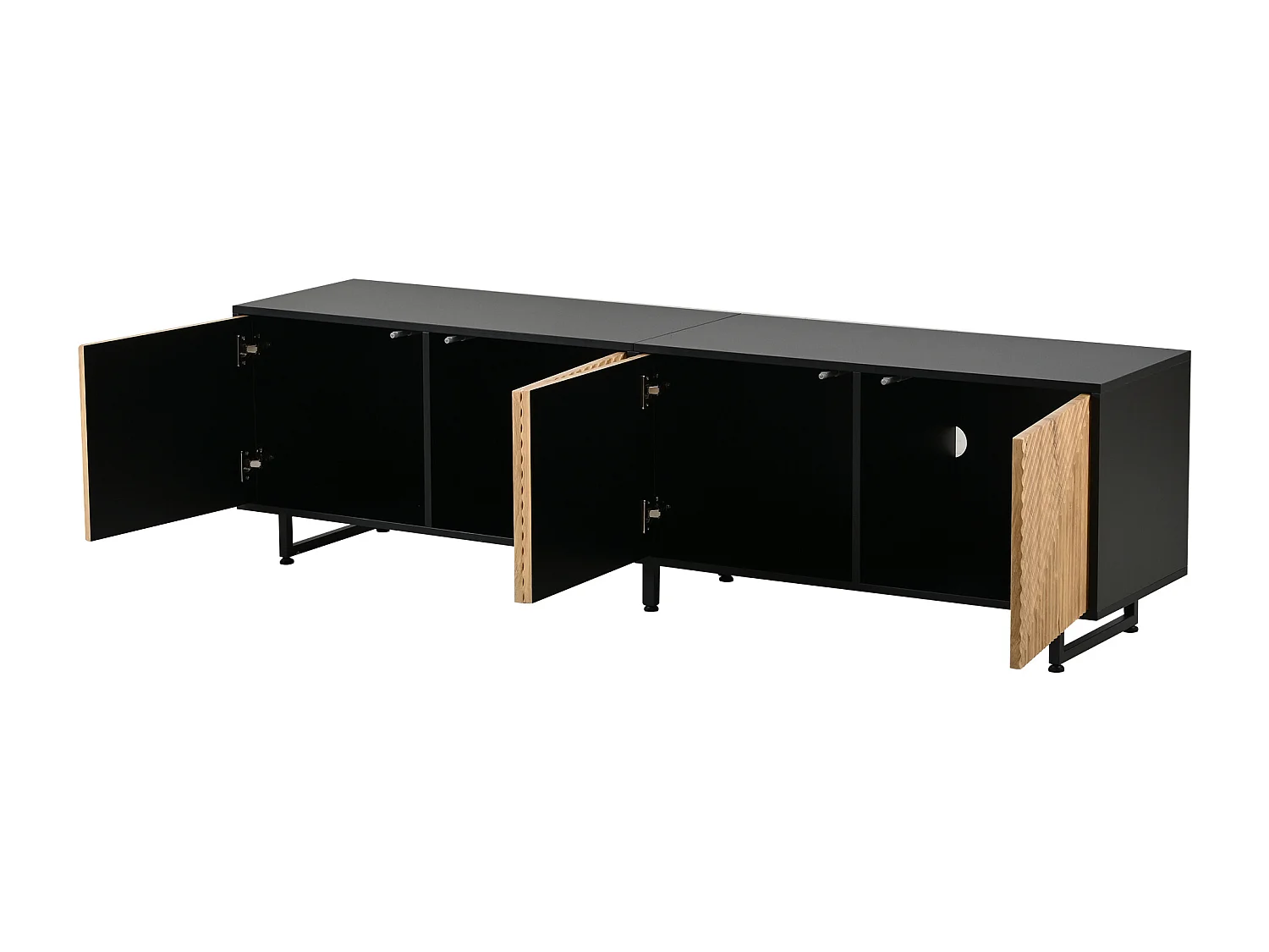 TV Stand 180x40x50 cm - 4 doors - for TVs up to 80 inches - metal legs - natural + black