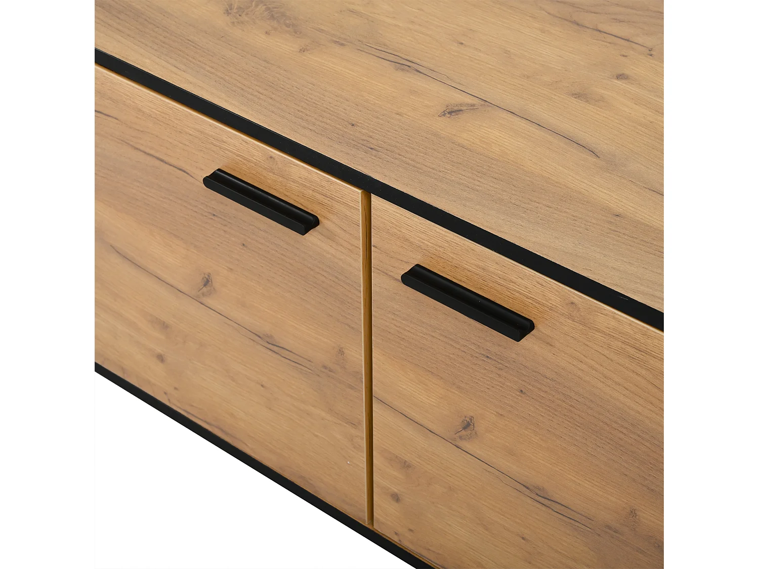 TV Stand 180x32.5x50 cm - 3 Doors and 1 Drawer - Semi-Open Storage - Particleboard - Black and Natural