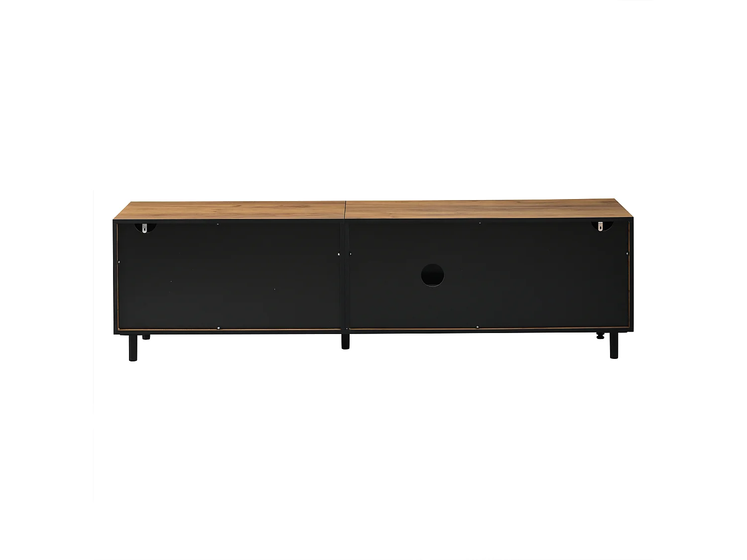 TV Stand 180x32.5x50 cm - 3 Doors and 1 Drawer - Semi-Open Storage - Particleboard - Black and Natural