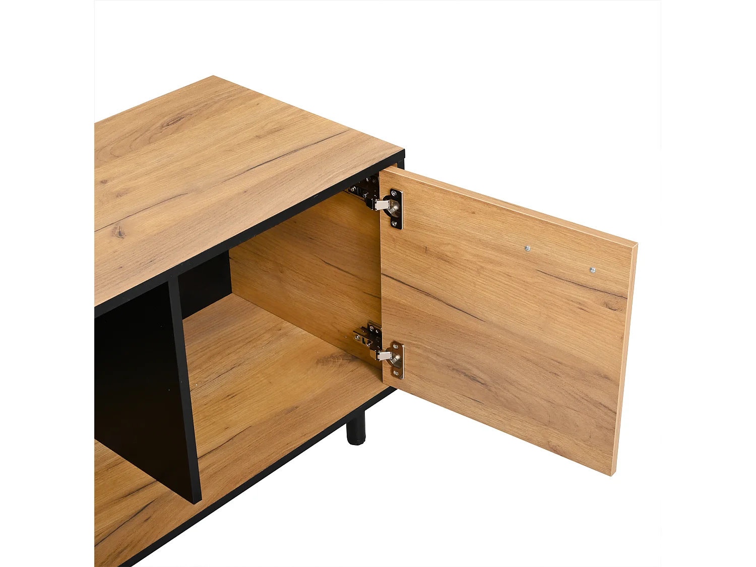 TV Stand 180x32.5x50 cm - 3 Doors and 1 Drawer - Semi-Open Storage - Particleboard - Black and Natural