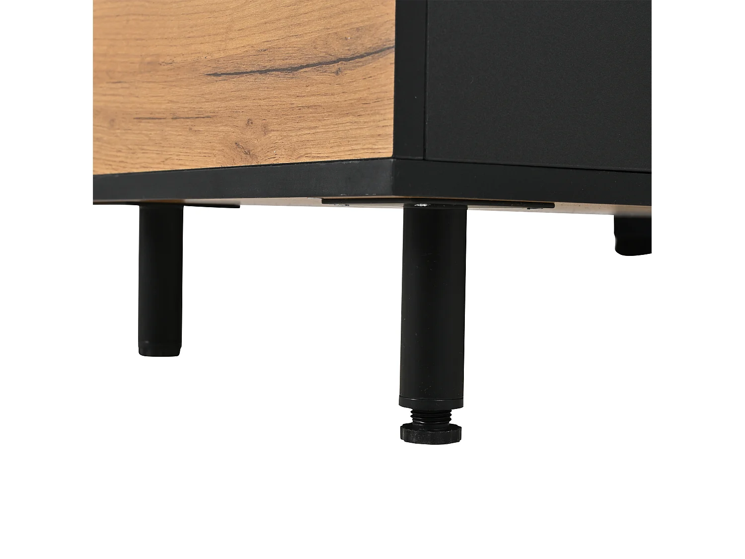 TV Stand 180x32.5x50 cm - 3 Doors and 1 Drawer - Semi-Open Storage - Particleboard - Black and Natural