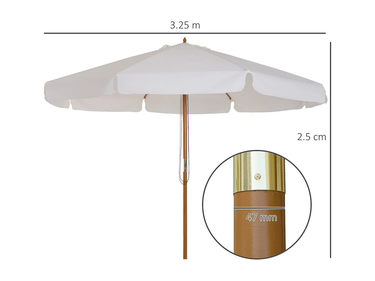 Ombrellone da giardino a 8 stecche in bambù e poliestere crema
