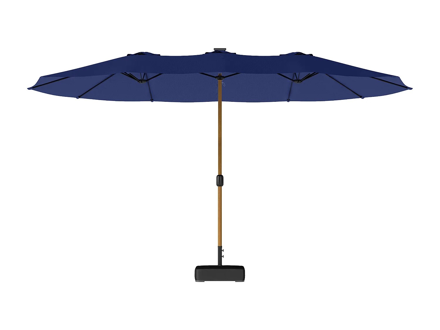 Ombrellone doppio da giardino con base a croce e sacchi blu scuro