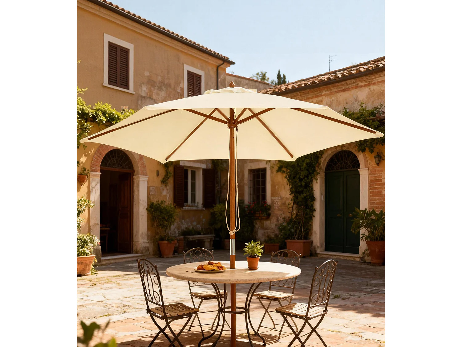 Ombrellone da giardino 6 stecche in legno poliestere 2.5x2.3m