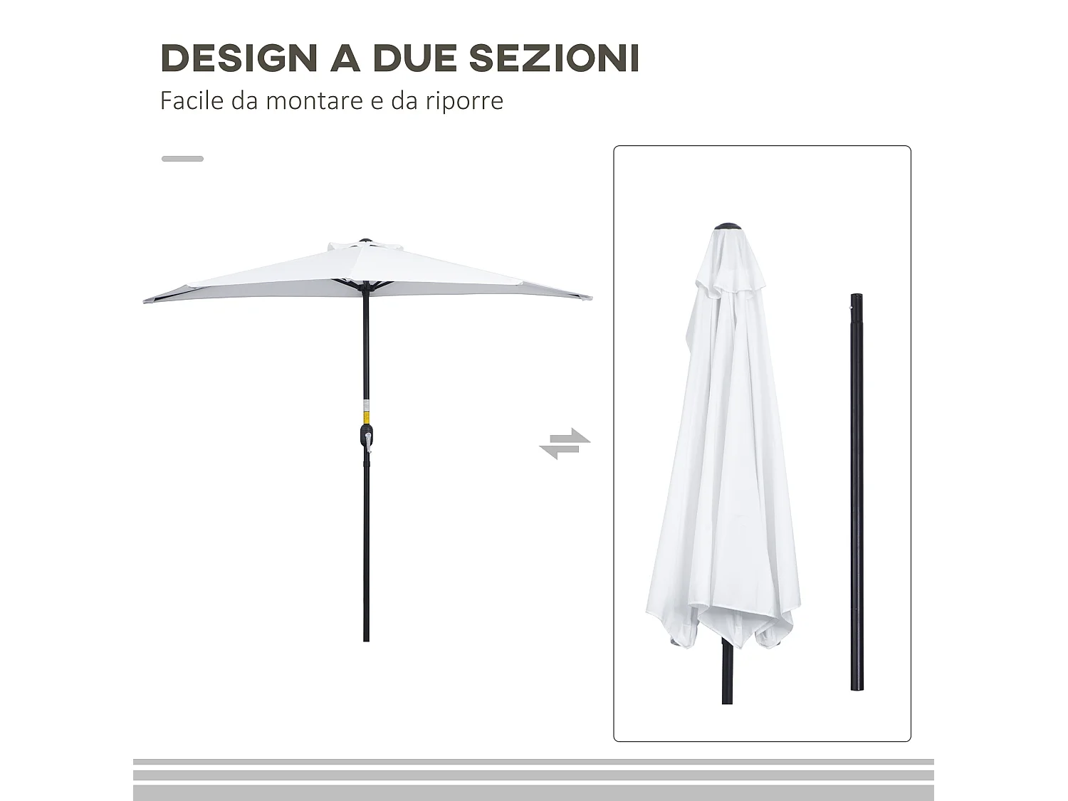 Ombrellone mezzaluna da terrazza con apertura a manovella bianco