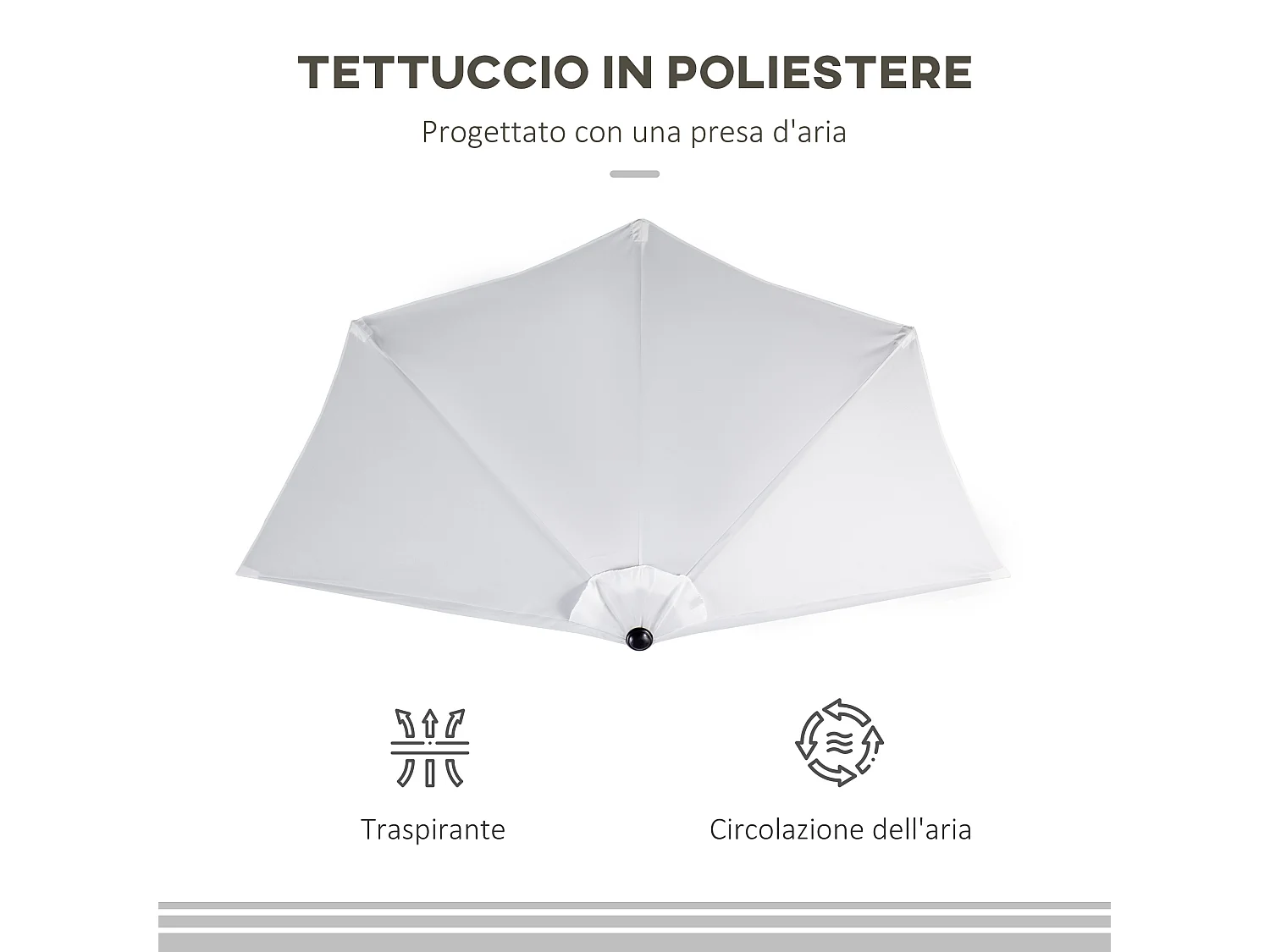 Ombrellone mezzaluna da terrazza con apertura a manovella bianco