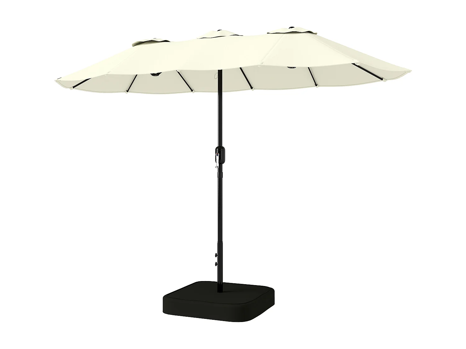 Ombrellone doppio con base a croce e sacchi beige