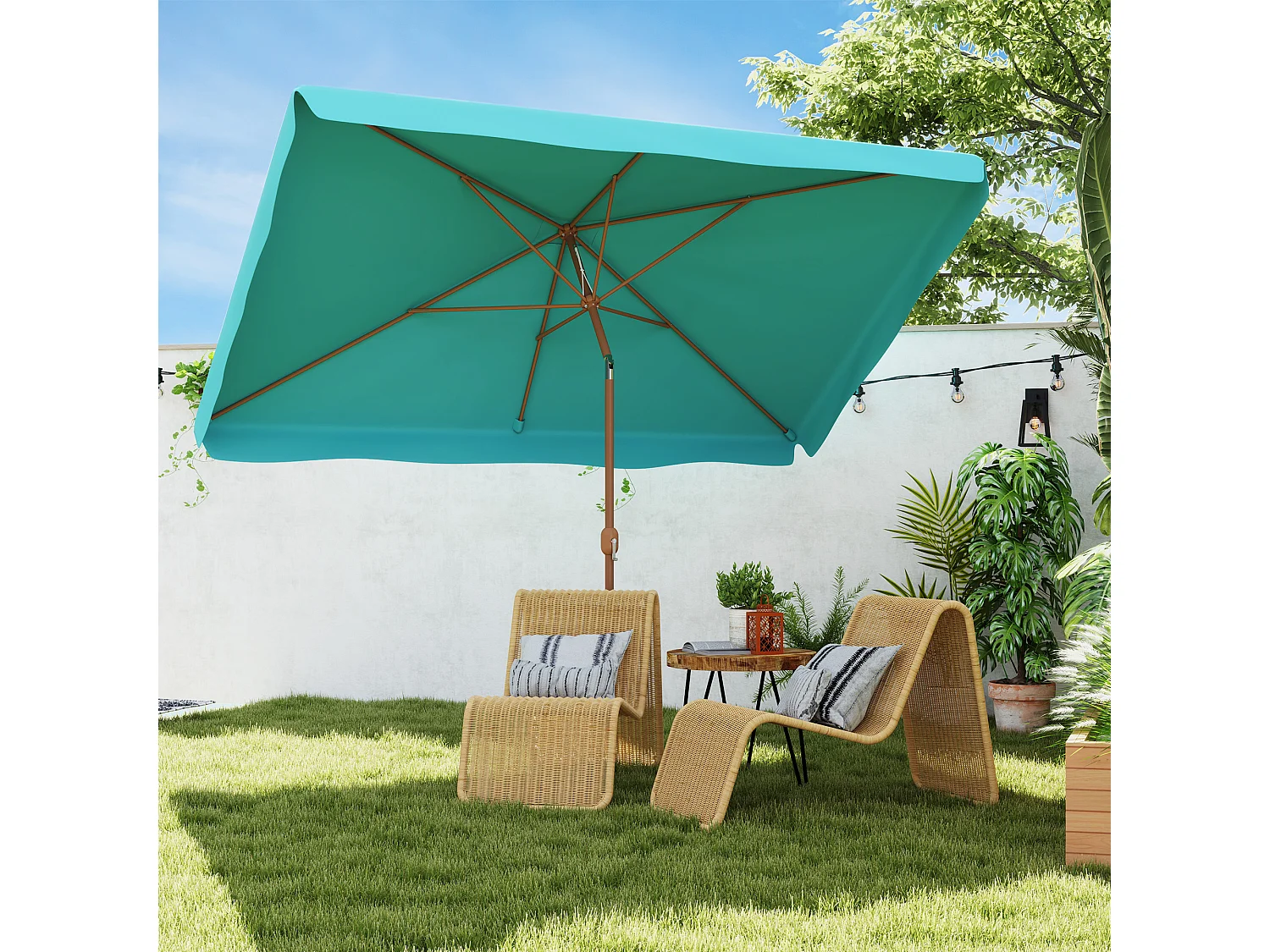 Ombrellone da giardino 2x3 m con apertura a manovella turchese