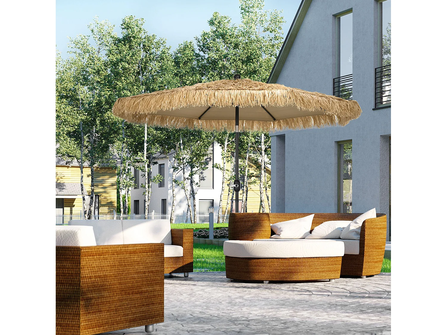 Ombrellone da giardino in paglia con manovella ø265cm
