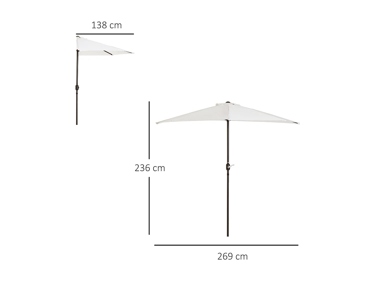 Ombrellone semicircolare 2.7x1.5 m con apertura a manovella