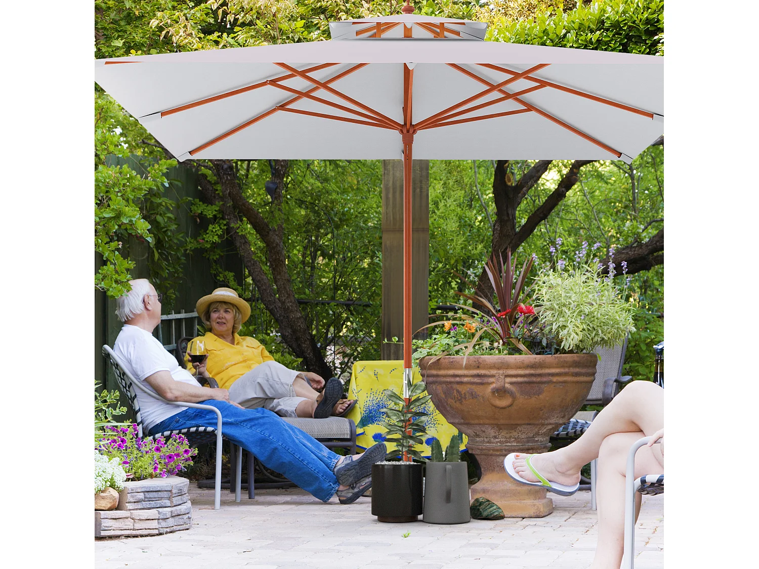 Ombrellone da giardino 3x3m a 8 stecche copertura a 2 livelli grigio